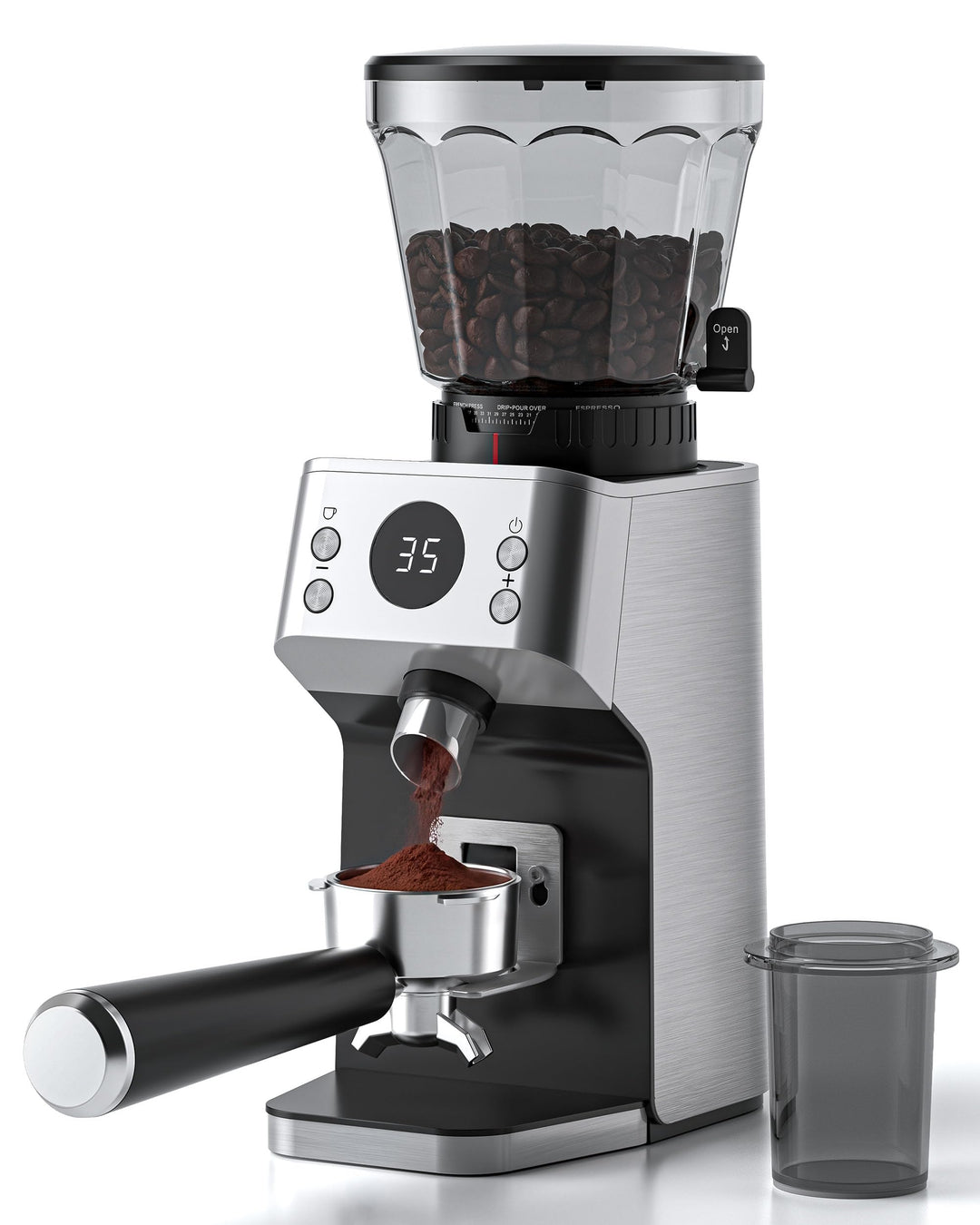 AAOBOSI Kaffeemühle Elektrisch, 45 Mahlgrade, 40 mm Edelstahl-Kegelmahlwerk Black&amp;silver, Black&amp;silv