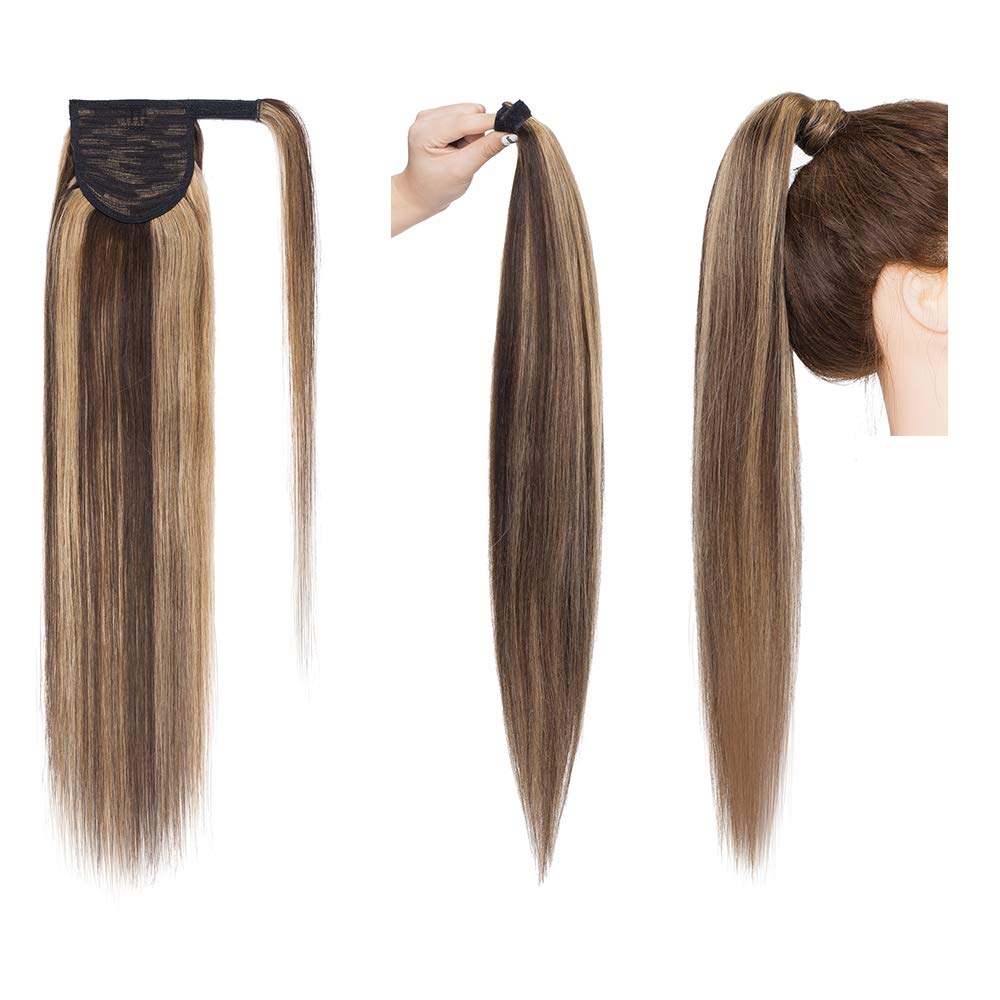 SEGO Ponytail Pferdeschwanz Haarteil Echthaar Zopf Extensions Haarverlängerung Clip in Pony Remy Hai