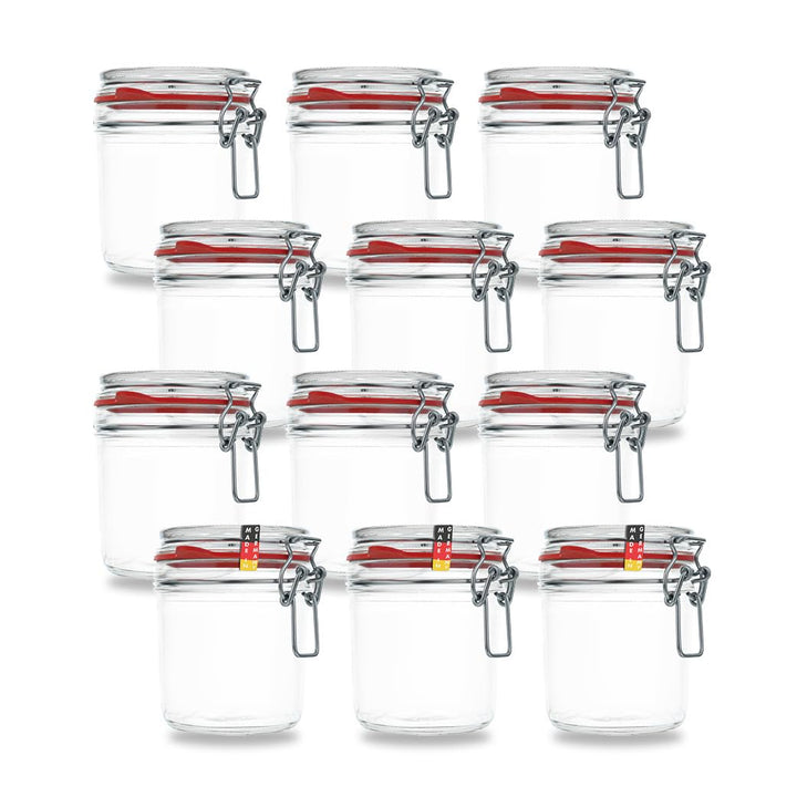 Flaschenbauer - 12er Set Drahtbügelgläser 530ml - Vorratsglas mit Dichtungsringen inkl. Etiketten, E
