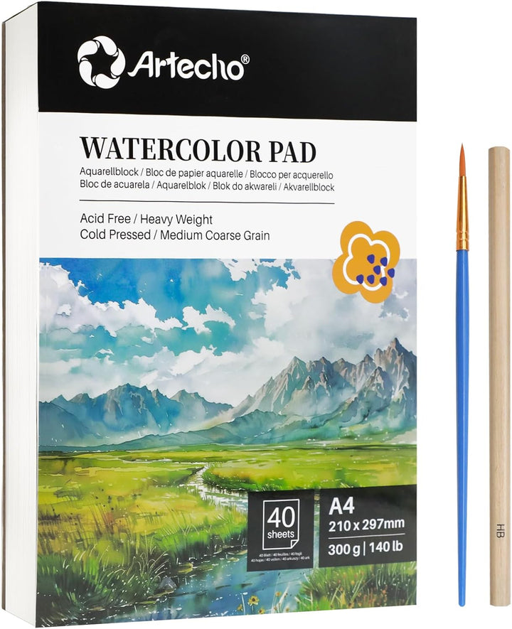 Artecho Aquarellfarben Set 100 Farben in Tragbarer Box mit Aquarellpapier A4 300g 40 Blatt mit Aquar