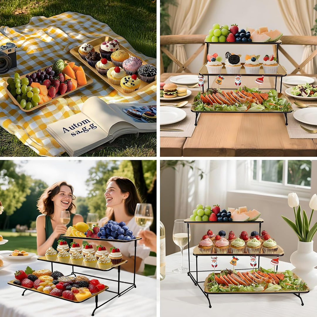 FoiiLiio 3-stufiges Serviertablett für Partyzubehör, 32x16cm Servierplatte zum Anrichten von Speisen