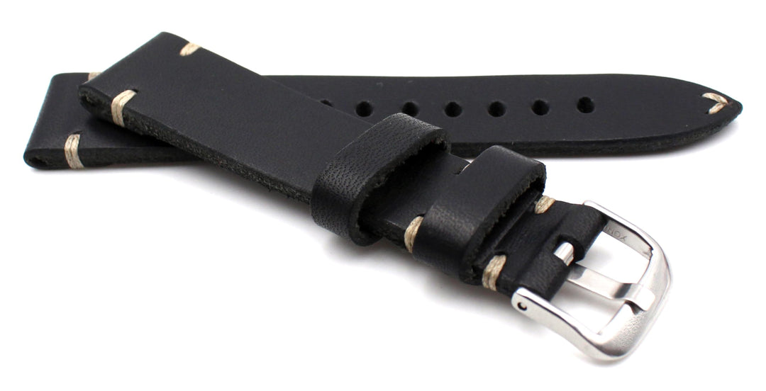 RIOS 1931 22mm Herren Leder Deutsch Uhrenarmband Vintage Pilot schwarz