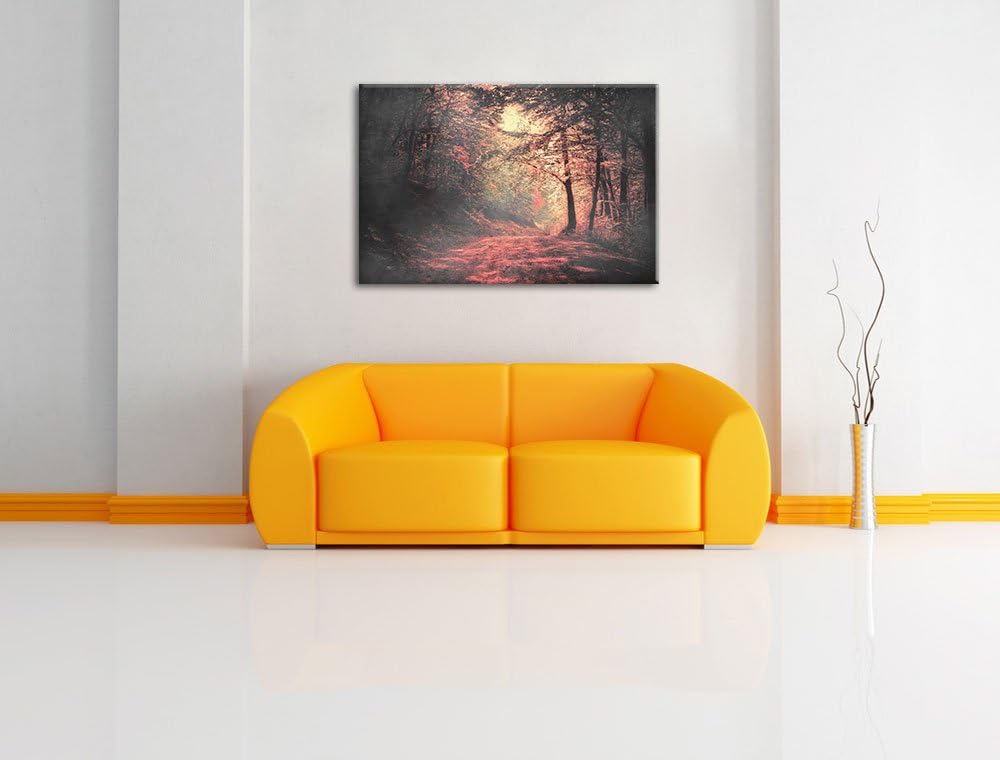 traumhafte Waldstrasse im Herbst schwarz/weiss Format: 100x70 auf Leinwand, XXL riesige Bilder ferti