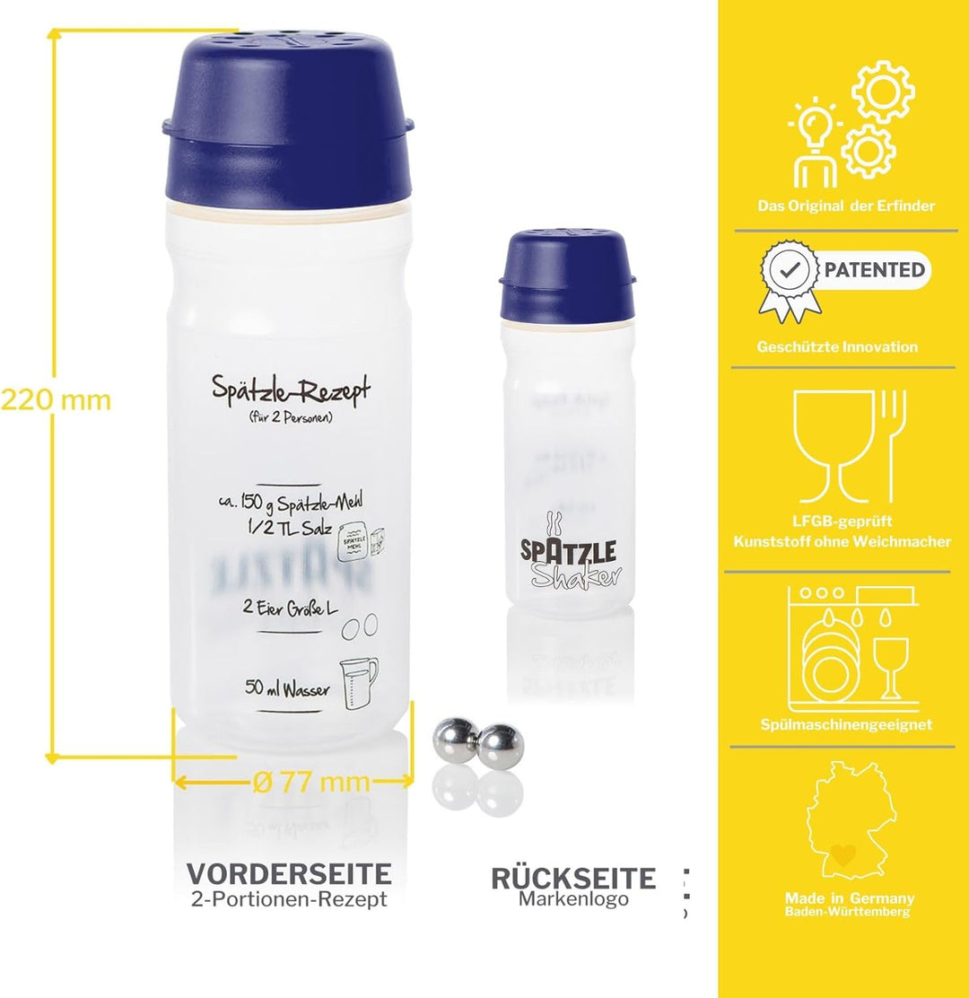 Das Original Spätzle-Shaker für 4 Portionen 875ml dunkelblau Selbstgemachte Spätzle mit unserem Spät
