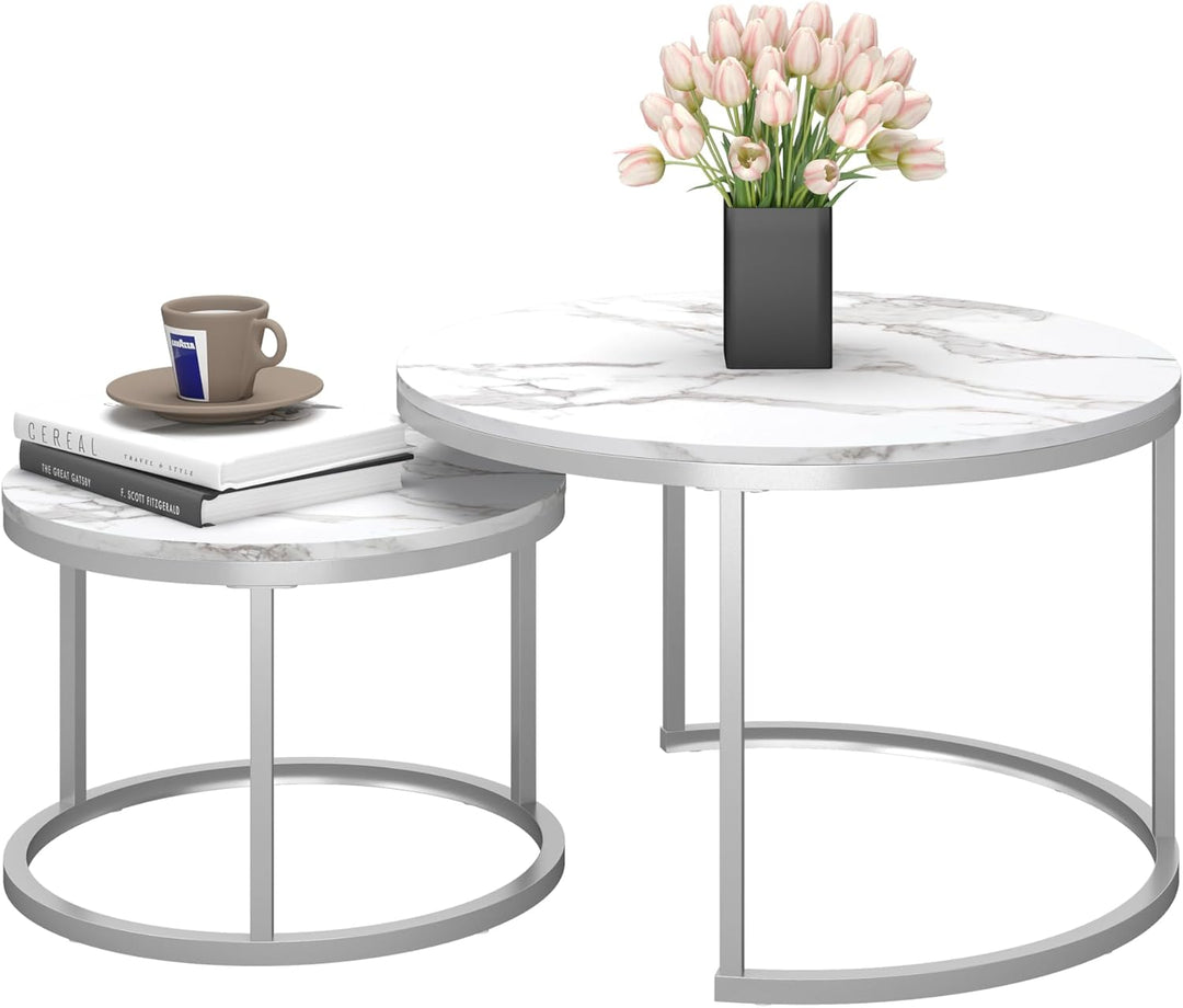 Marmor Couchtisch Rund Weiss, Wohnzimmertisch Weiss, Moderner Couchtisch Silber satztische fürs Wohn