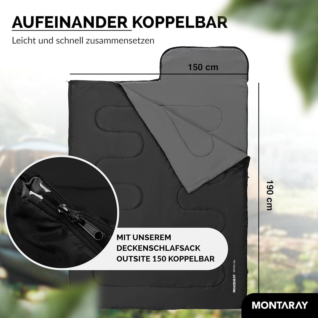 Deckenschlafsack mit Kapuze bis -3°C INKL. Kissen - Outdoor Winter-Schlafsack & Sommer-Schlafsack 3-