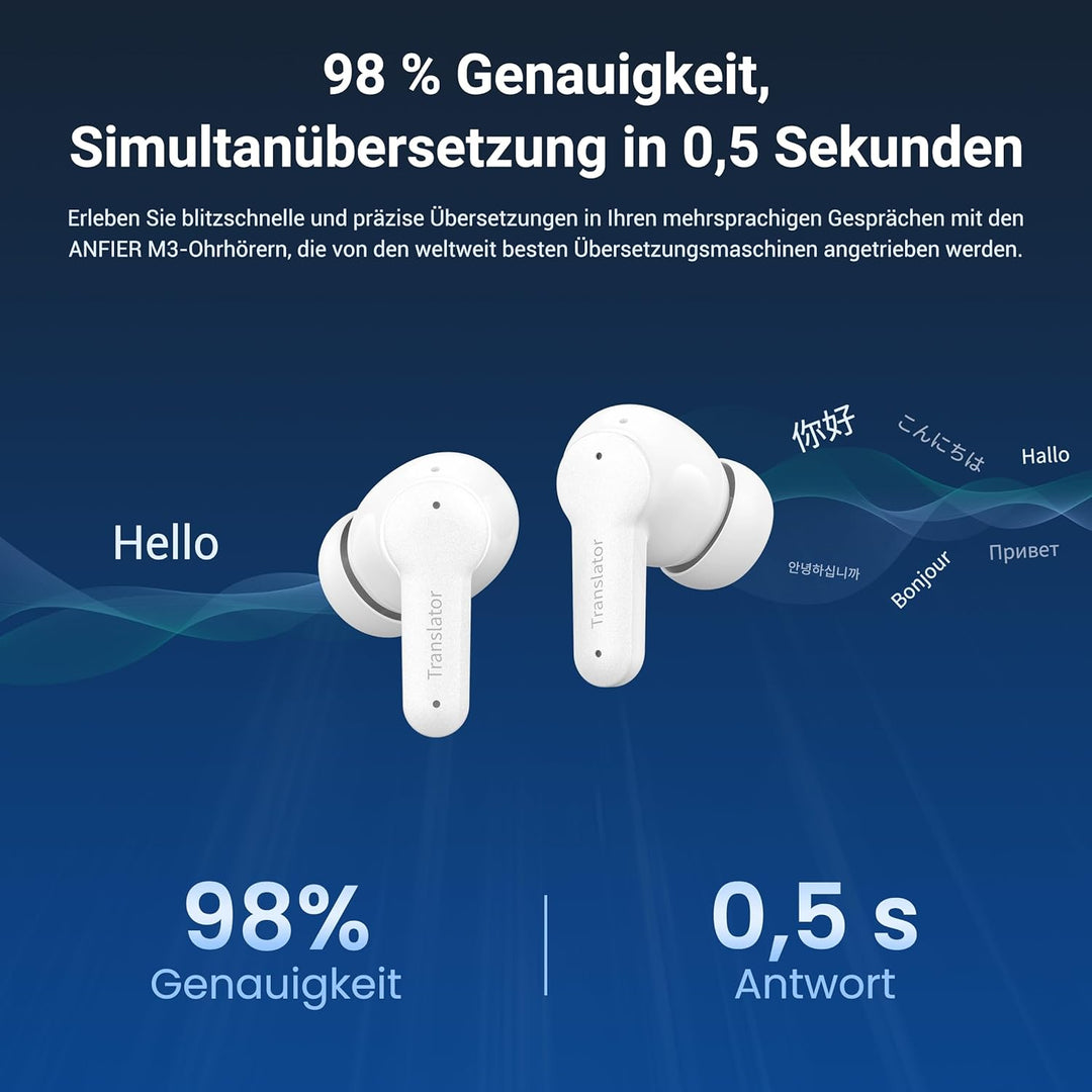 M3 KI Übersetzer Kopfhörer, 3-in-1 Echtzeit Sprachübersetzer mit 164 Online & 11 Offline Sprachen, A