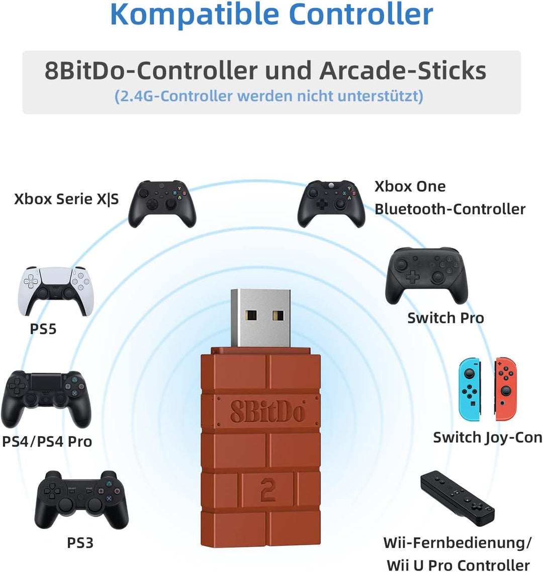 Mcbazel 8Bitdo USB Wireless Adapter 2 mit OTG Adapter Zubehör für Switch OLED/Switch, Windows, Mac &