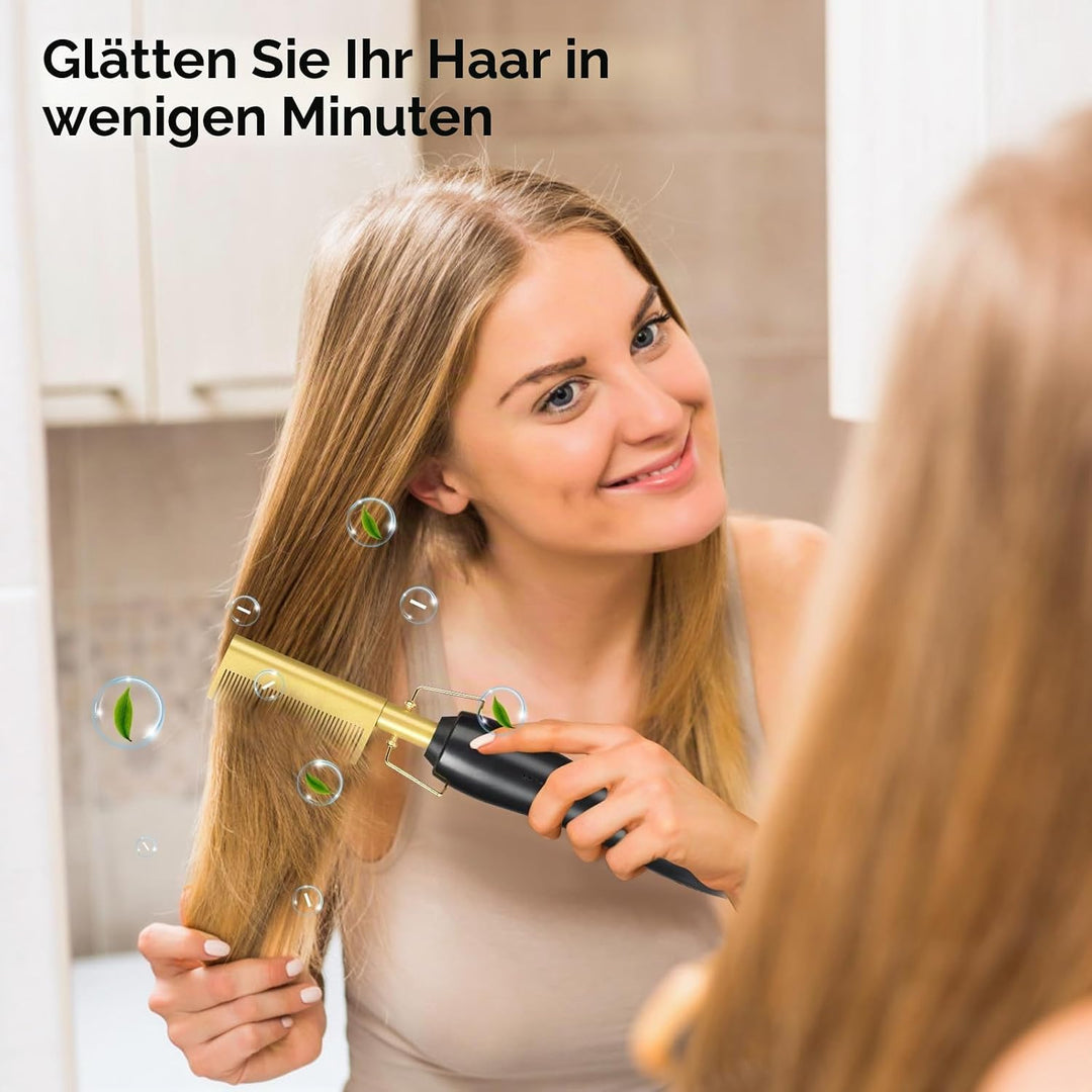 Elektrischer Heisskamm, 2 in 1 Elektrische kamm Haarglätter Glättbürste, 80℃-230℃ Electric Hot Comb