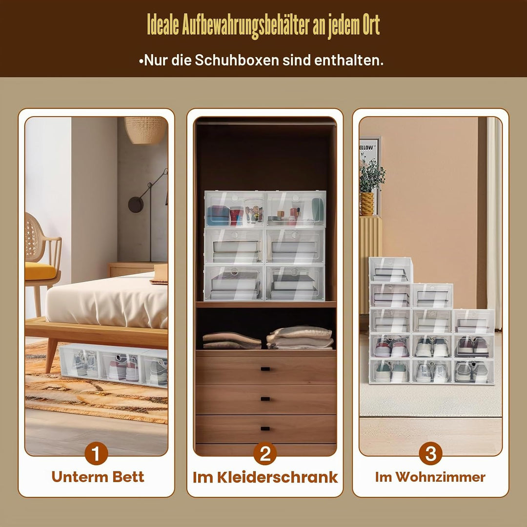 20/24 Stück Schuhbox, Schuhaufbewahrung Kunststoffbox, Aufbewahrung Stapelbar, schuhkarton durchsich