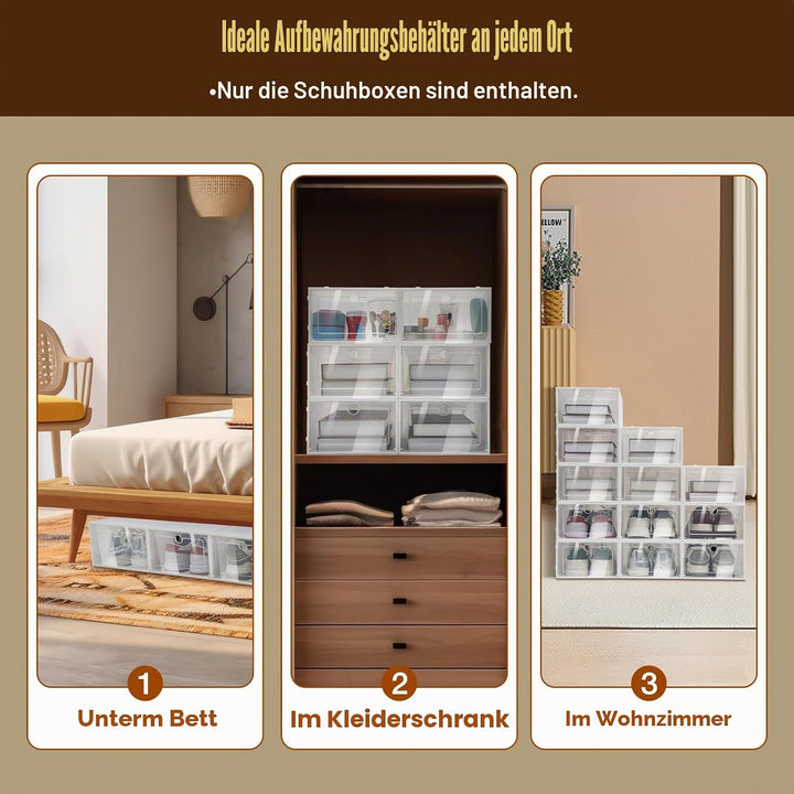 20/24 Stück Schuhbox, Schuhaufbewahrung Kunststoffbox, Aufbewahrung Stapelbar, schuhkarton durchsich