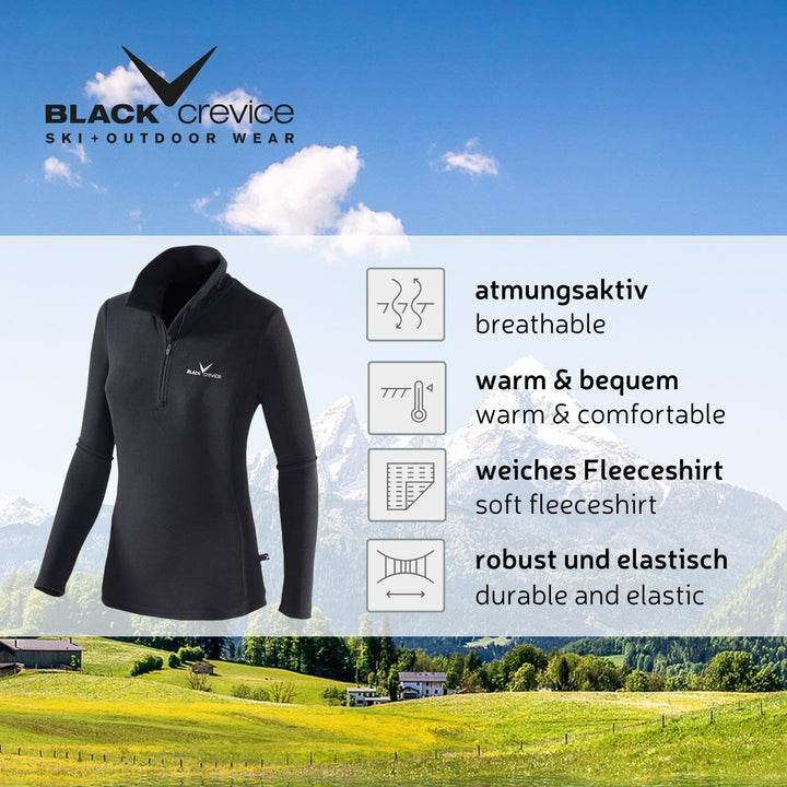 Black Crevice Damen Fleece-Skirolli I Ski-Pullover für Damen Grössen I Damen-Funktionsshirt I Damen