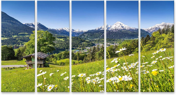 islandburner Bild auf Leinwand Idyllische Sommerlandschaft Alpen Berghütte Schönes Bayerisches Dorf