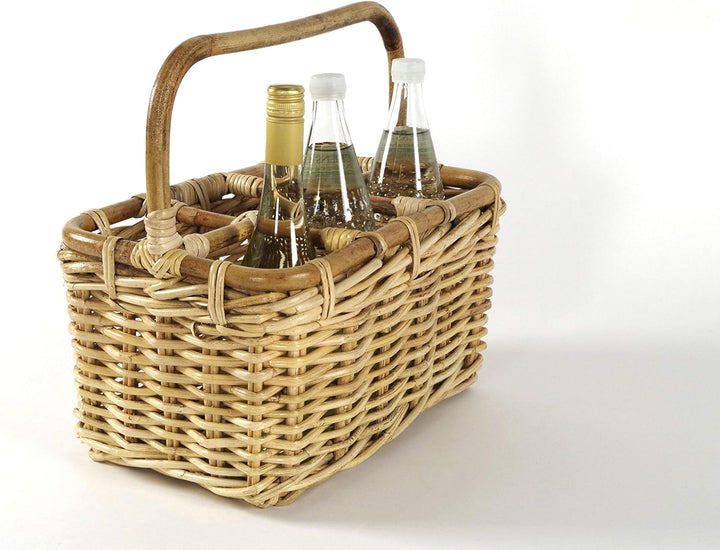 Kobolo Flaschenkorb Flaschenträger für 6 Flaschen aus Rattan