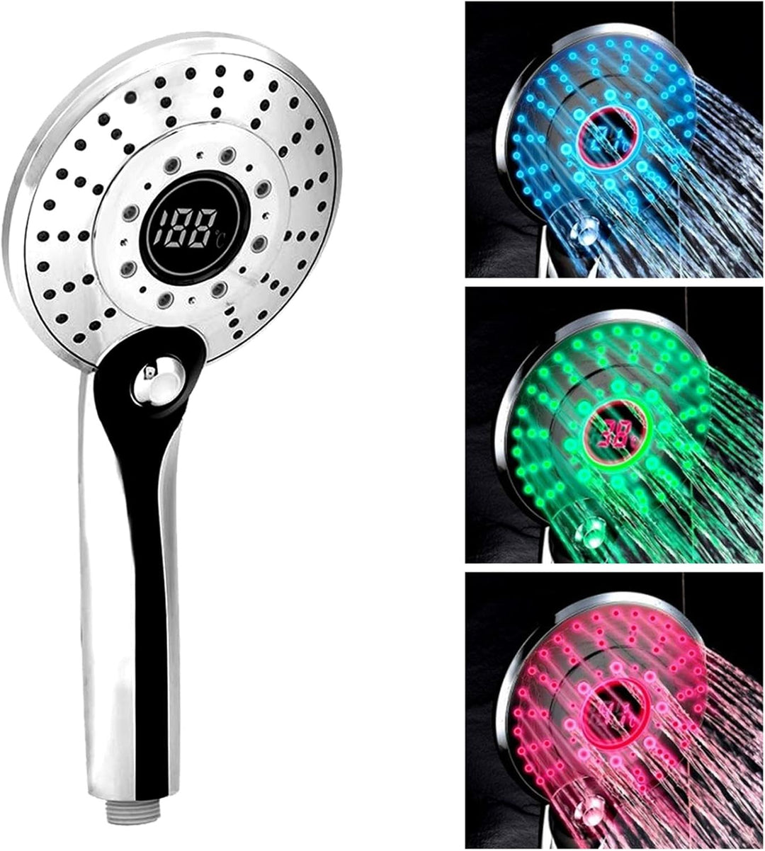 GuDoQi LED Duschkopf, 3 Farben Farbwechsel Temperaturregelung, 3 Strahlarten, Digitale Temperaturanz