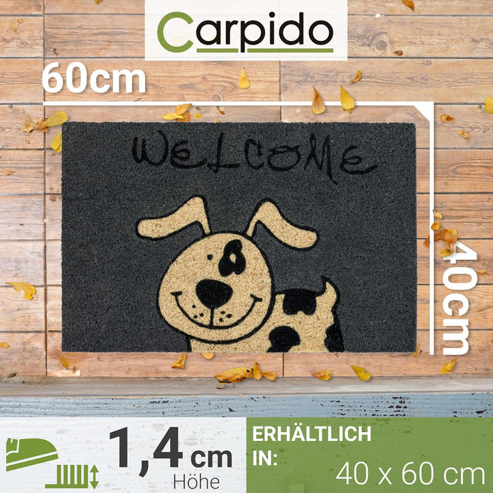 Fussmatte Kokos Hund – Türmatte 40x60 cm – antibakterielle Eingangsmatte – Kokosmatte mit Vinylrücke