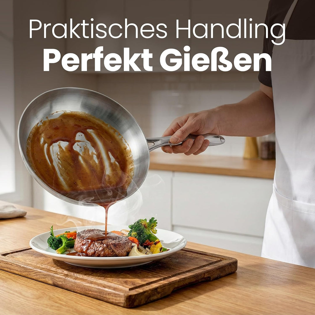 Batoris Edelstahlpfanne Unbeschichtet - Induktion - Profi Bratpfanne 28cm - Perfekt als Steakpfanne