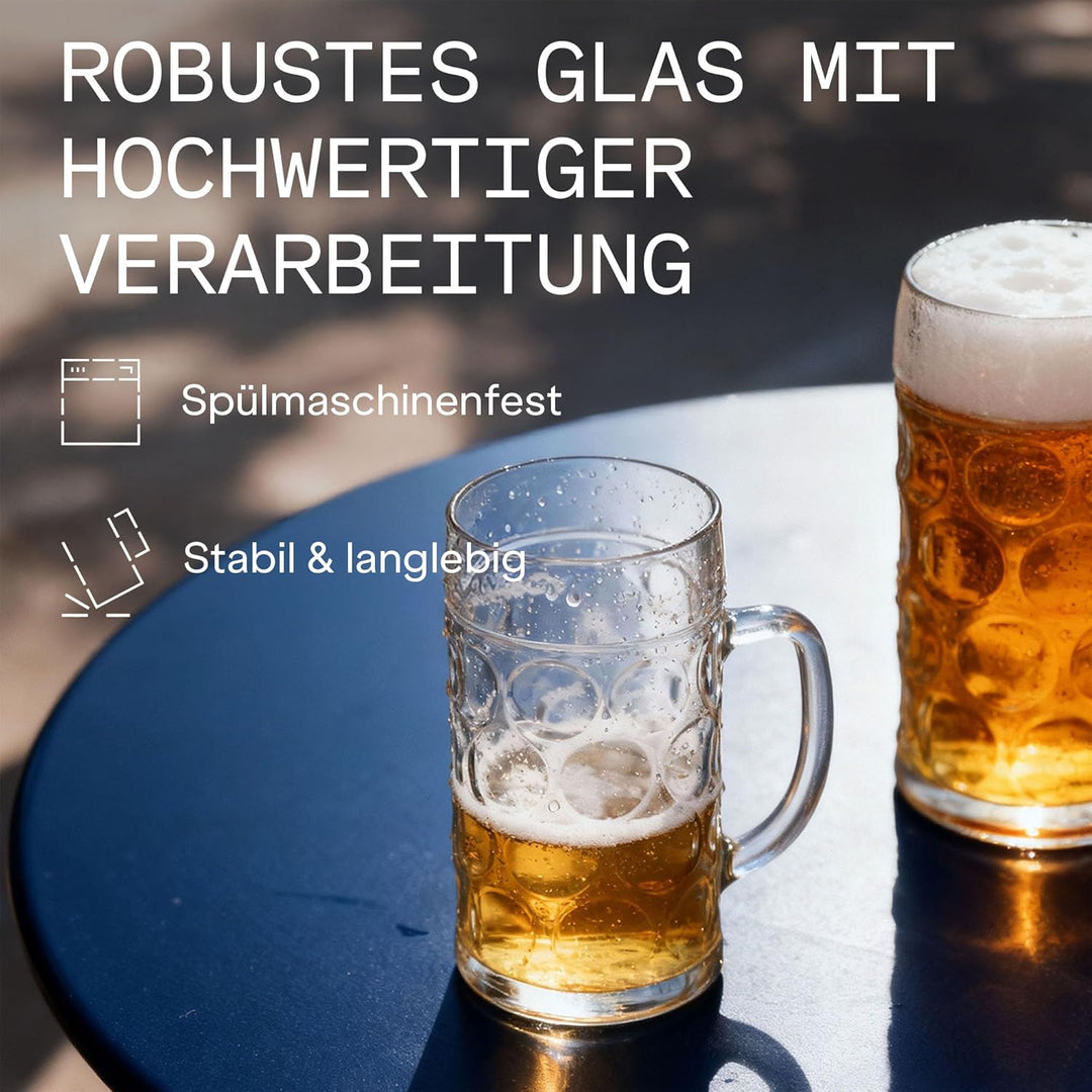 Stölzle Oberglas Bierkrug ISAR / 6er Set Bierkrüge 1 Liter/Stabiler Bier Krug/Masskrug aus Soda Lime