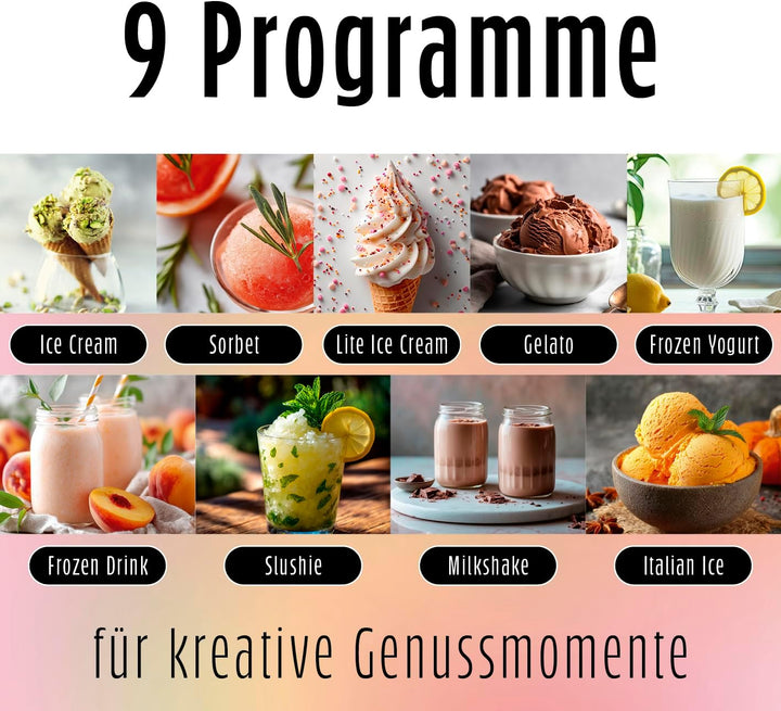 GOURMETmaxx SmoothUp Touch Eismaschine 700 Watt | Eismaschine 9 Programme + Mix-in-Funktion | Eiscre