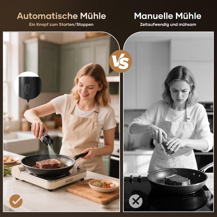 Salz und Pfeffermühle Elektrisch, Wiederaufladbare Pfeffermühle mit 5 Stufen einstellbarem Keramik M