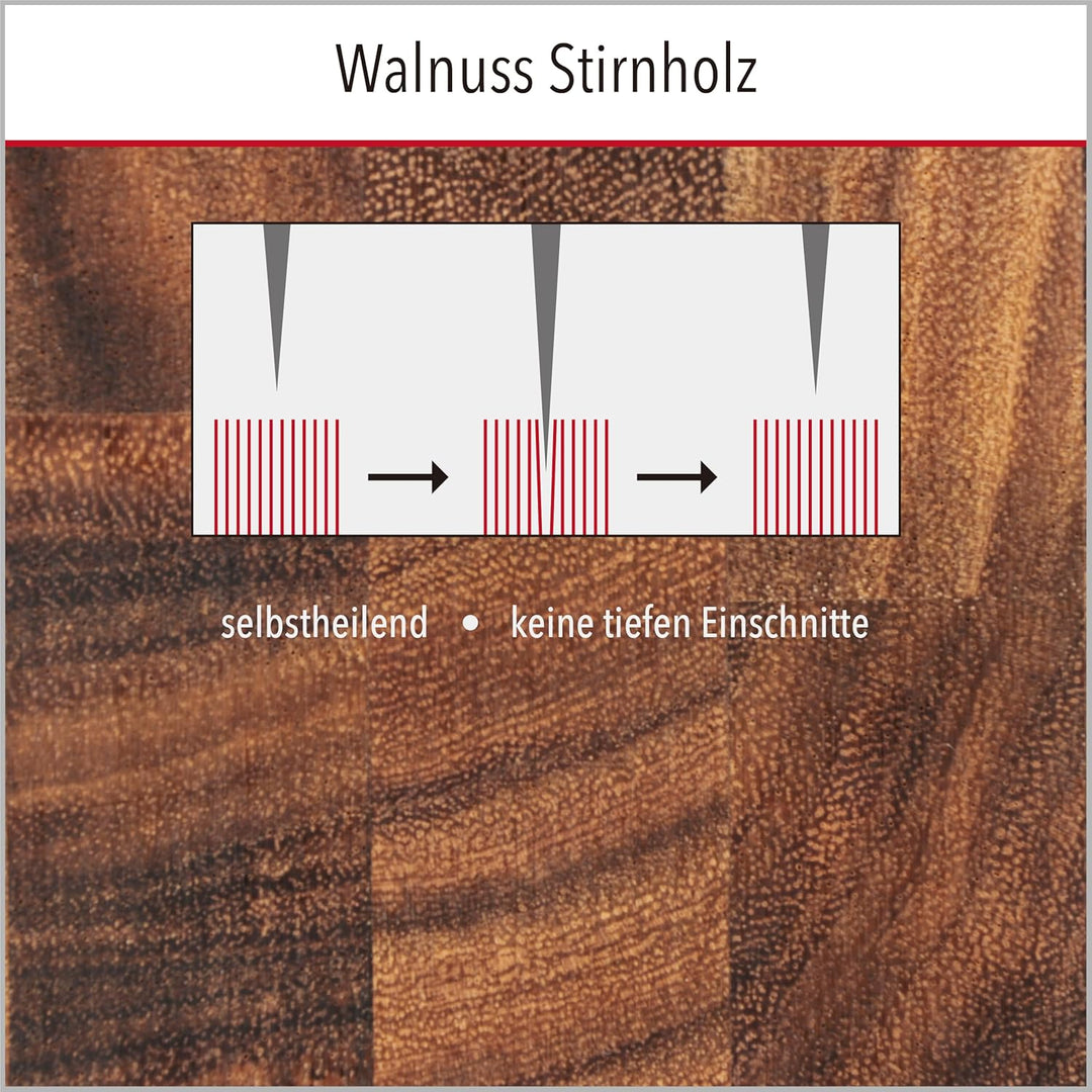 Gourmet Schneidebrett L Stirnholz Walnuss 2-seitig 40 x 30 x 3 cm mit Saftrille antiseptisches Hirnh