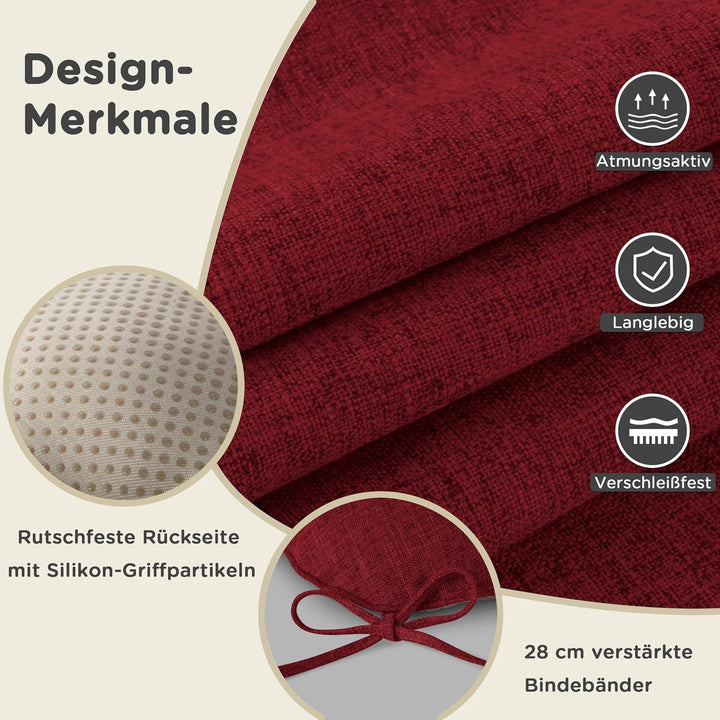 AddGrace Sitzkissen für Esszimmerstühle 4er-Pack 46x44x8cm Bordeaux | mit rutschfester Unterseite un