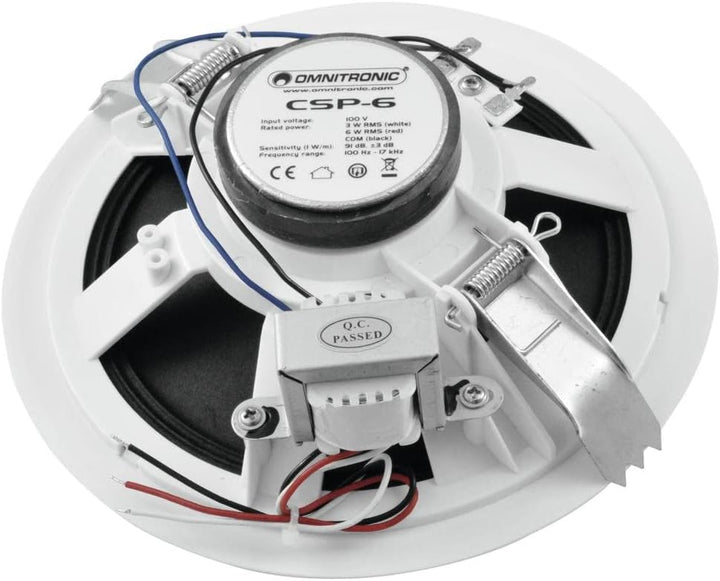 OMNITRONIC CSP-6 Deckenlautsprecher | 6"-Breitband-Einbaulautsprecher, 100 V, 6 W RMS, Ø 164 mm