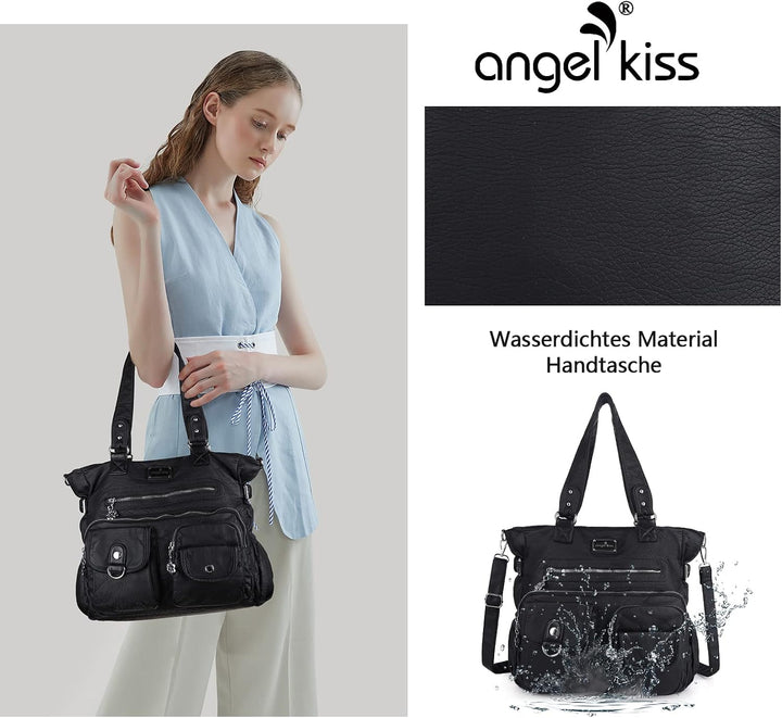 Angel Kiss Handtasche Damen Schultertasche Multifunktionale Umhängetaschen Gewaschenes Veganes Leder