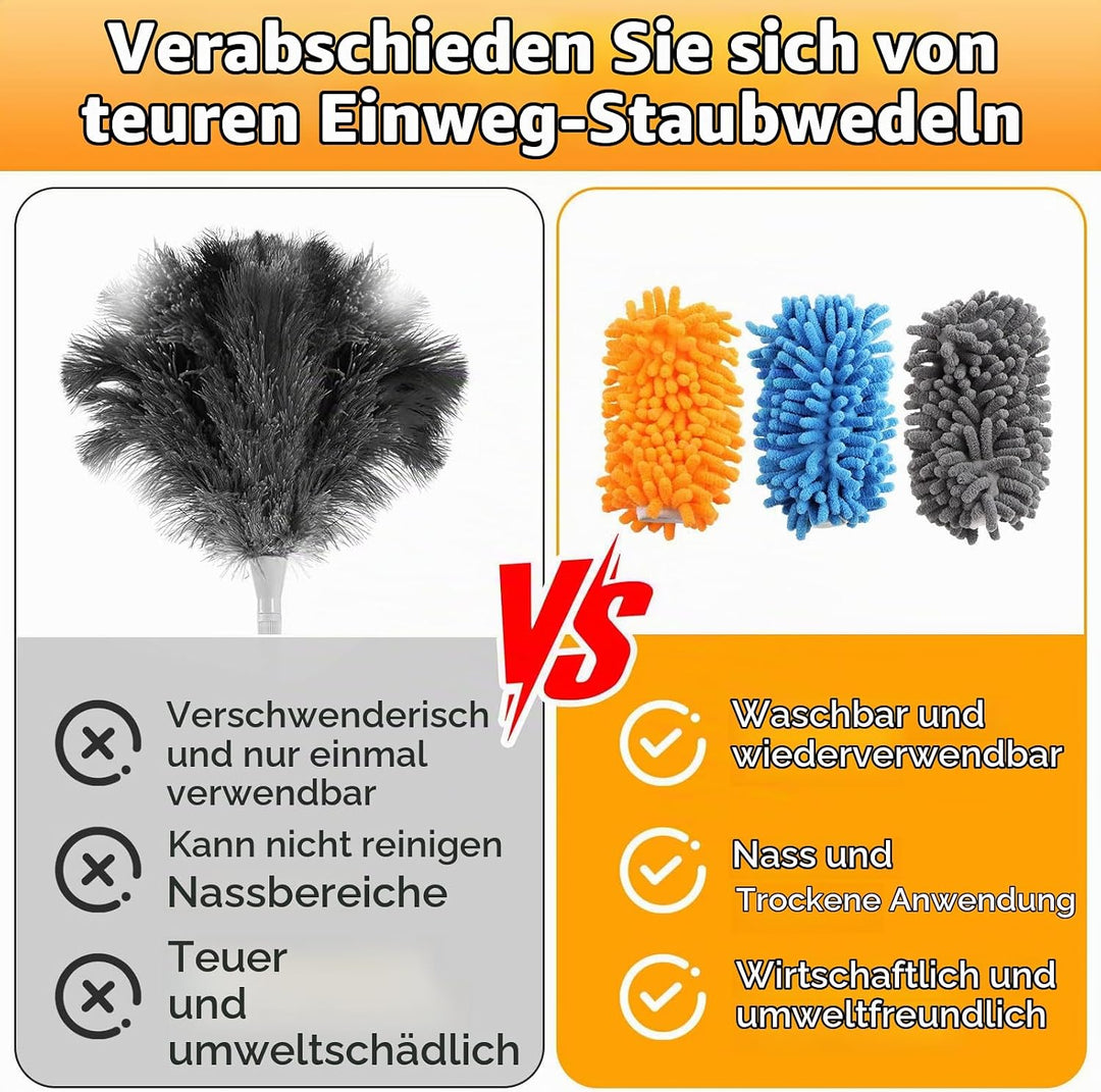 14 Stück Staubwedel Teleskop Waschbar für Swiffer Duster Staubmagnet Nachfüllpack, 360° Wiederverwen