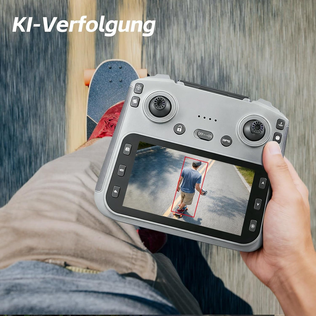 GPS Drohne mit Kamera 4K (EIS), 4,5 Zoll Bildschirm, bürstenloser Motor, 3 Akkus (90 min), Auto-Rück