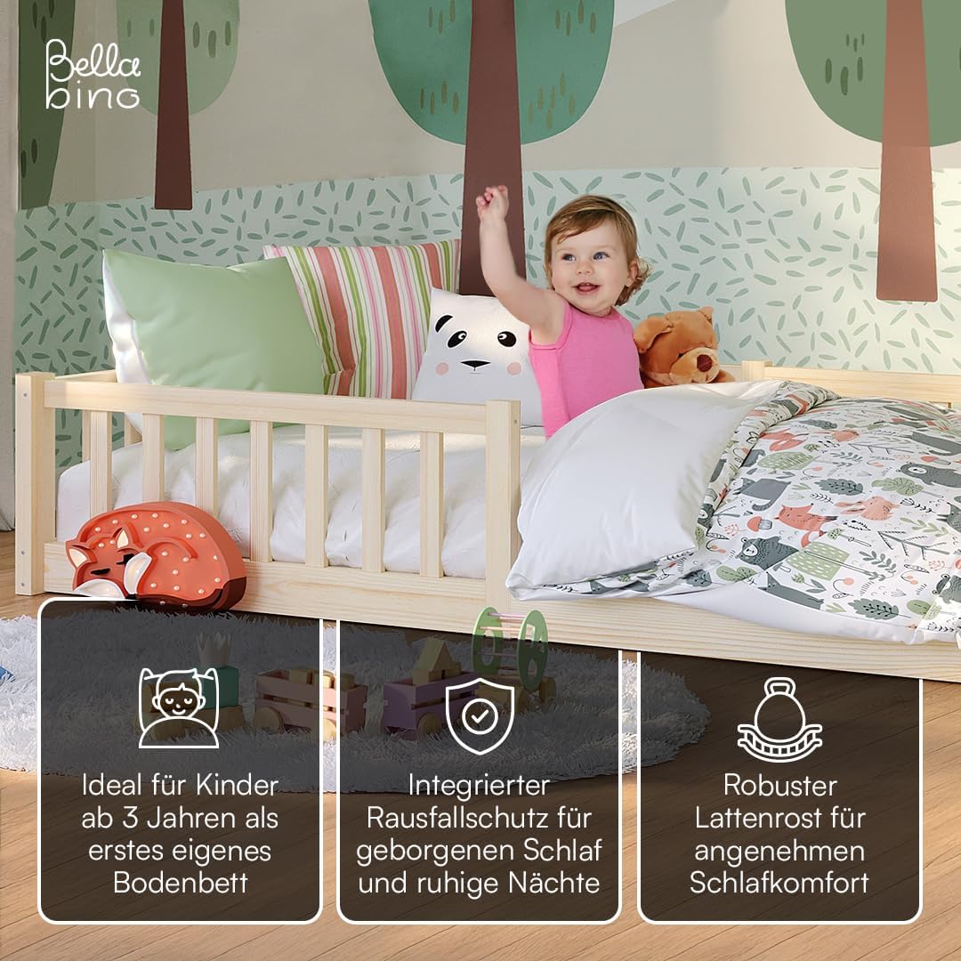 Bellabino Vere Bodenbett 90x200 cm, Massivholz Kiefer, Kleinkindbett, Natur | Montessori Kinderbett