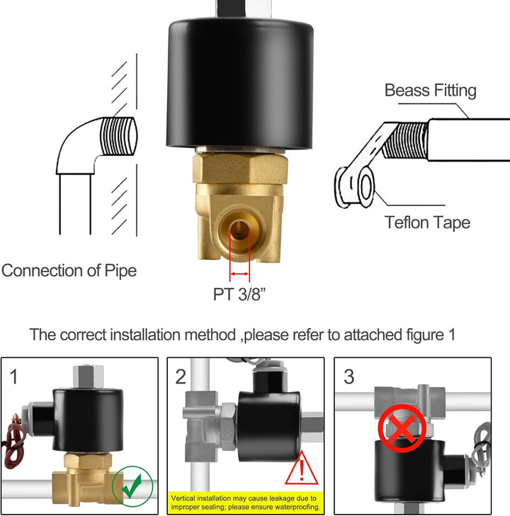 Heschen Elektrisches Magnetventil aus Messing, 2W-040-10K, PT3/8'', DC24V, Direktbetätigung für Wass