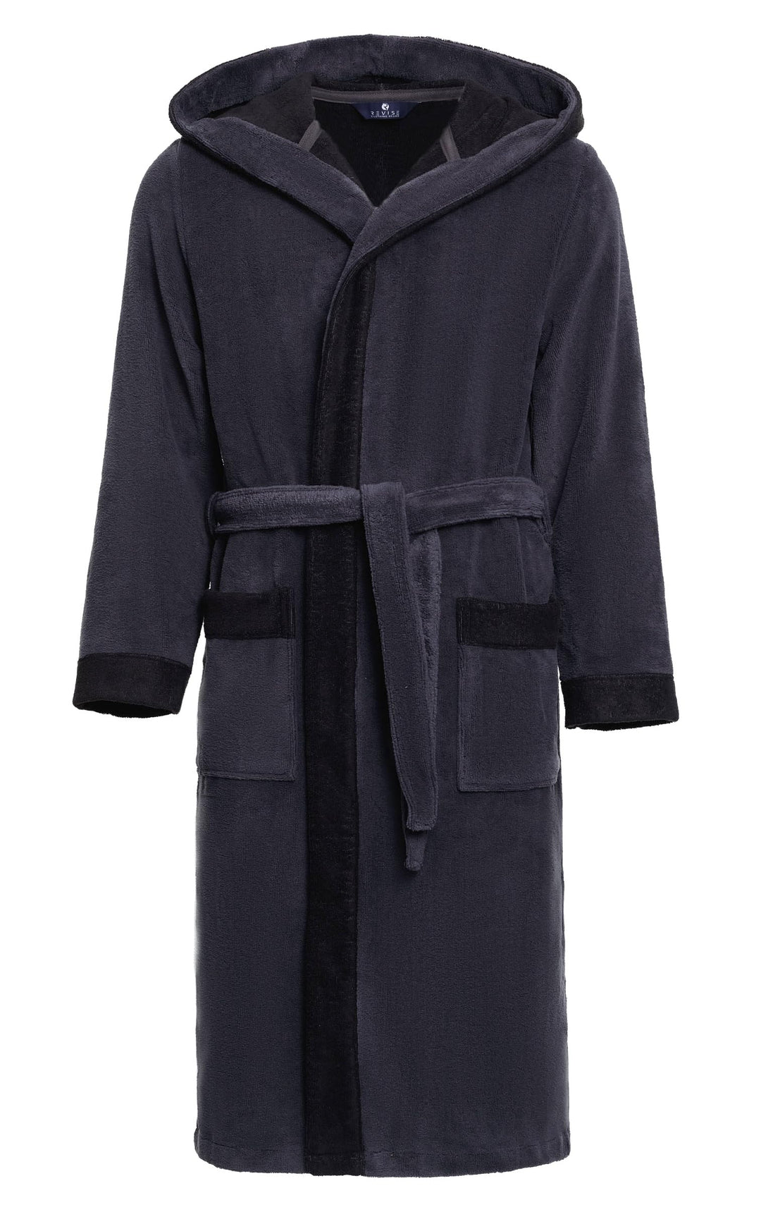 Herren Bademantel Revise RE-855 - mit Bambus faser - mit Kapuze - Saunamantel S Grau / Schwarz, S Gr