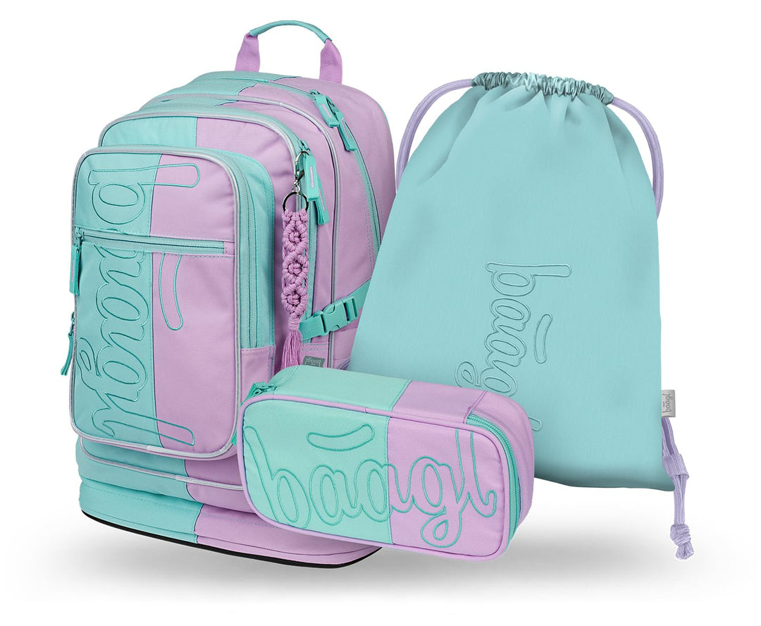 Baagl Schulrucksack Set Mädchen 3 Teilig - Schultasche ab 3. Klasse - Grundschule Ranzen mit Brustgu