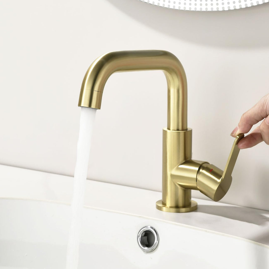 ONECE Wasserhahn Bad mit 360° Drehbar, Waschtischarmatur mit Auslauf Höhe 136.5 mm, Einhebelmischer