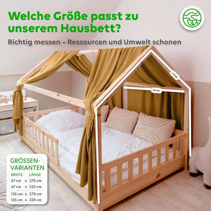 lilimaus Hausbett Himmel - 100% Baumwolle Betthimmel aus Musselin - Hausbett Deko - Geschenk Mädchen