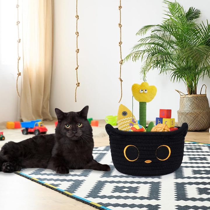 Kleiner Aufbewahrungskorb, Schwarze Katze Baumwoll Seil Körbe Geflochten Wäschekorb Für Kinderzimmer