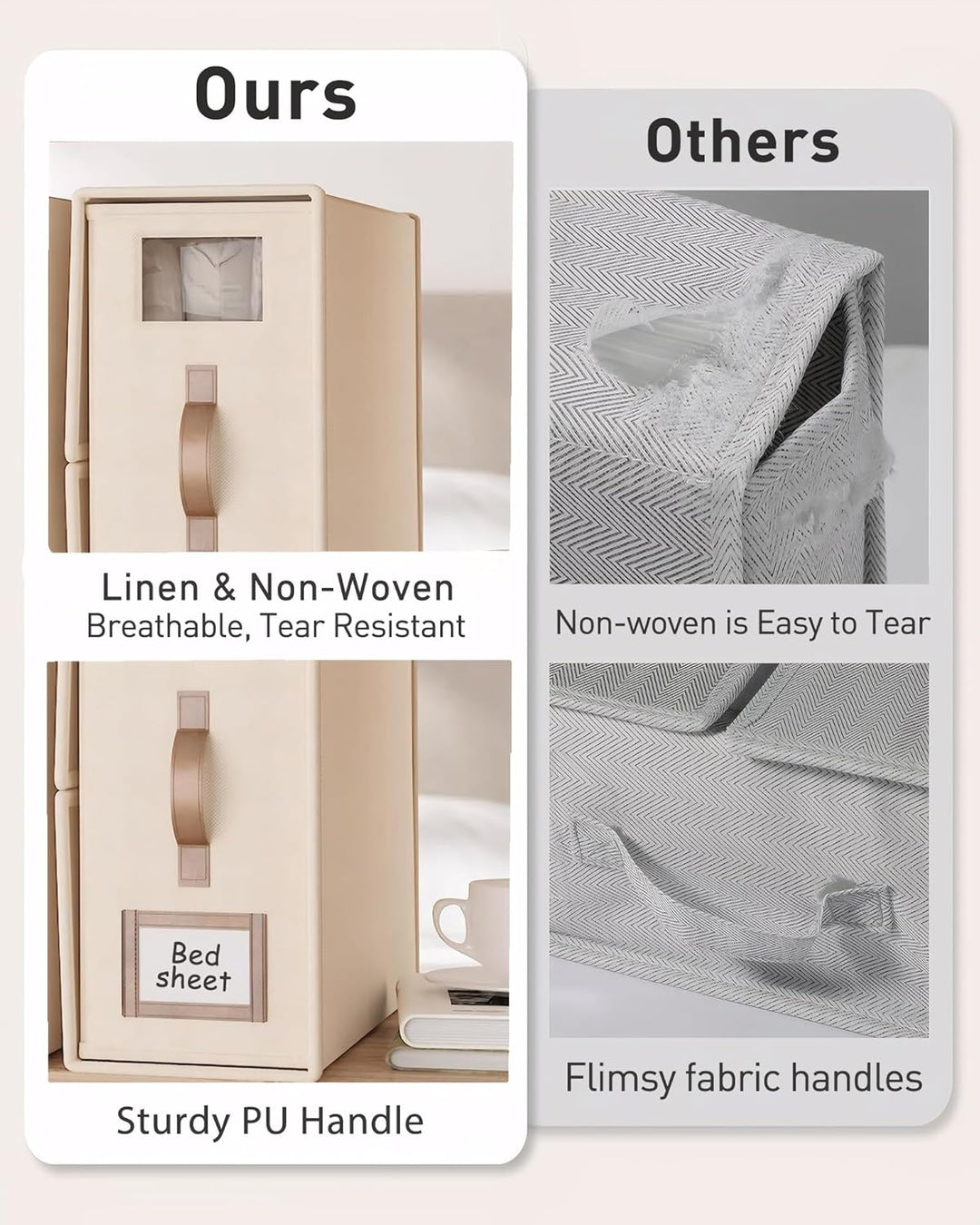 Bubooo3 Linen Bed Sheet Organiser Box, 3 Faltbarer bettwäsche aufbewahrungbox mit Transparentem Fens