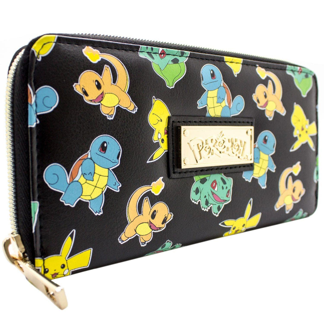 Bulbasaur Squirtle, Pika! Starter Metall Emblem Portemonnaie Clutch Münzfach & Kartenhalter, Schwarz