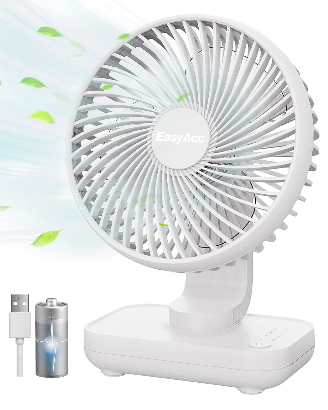 EasyAcc Tischventilator, 4000 Akku Batterie Klein USB Ventilator, Tragbarer Aufladbar Basis Ventilat