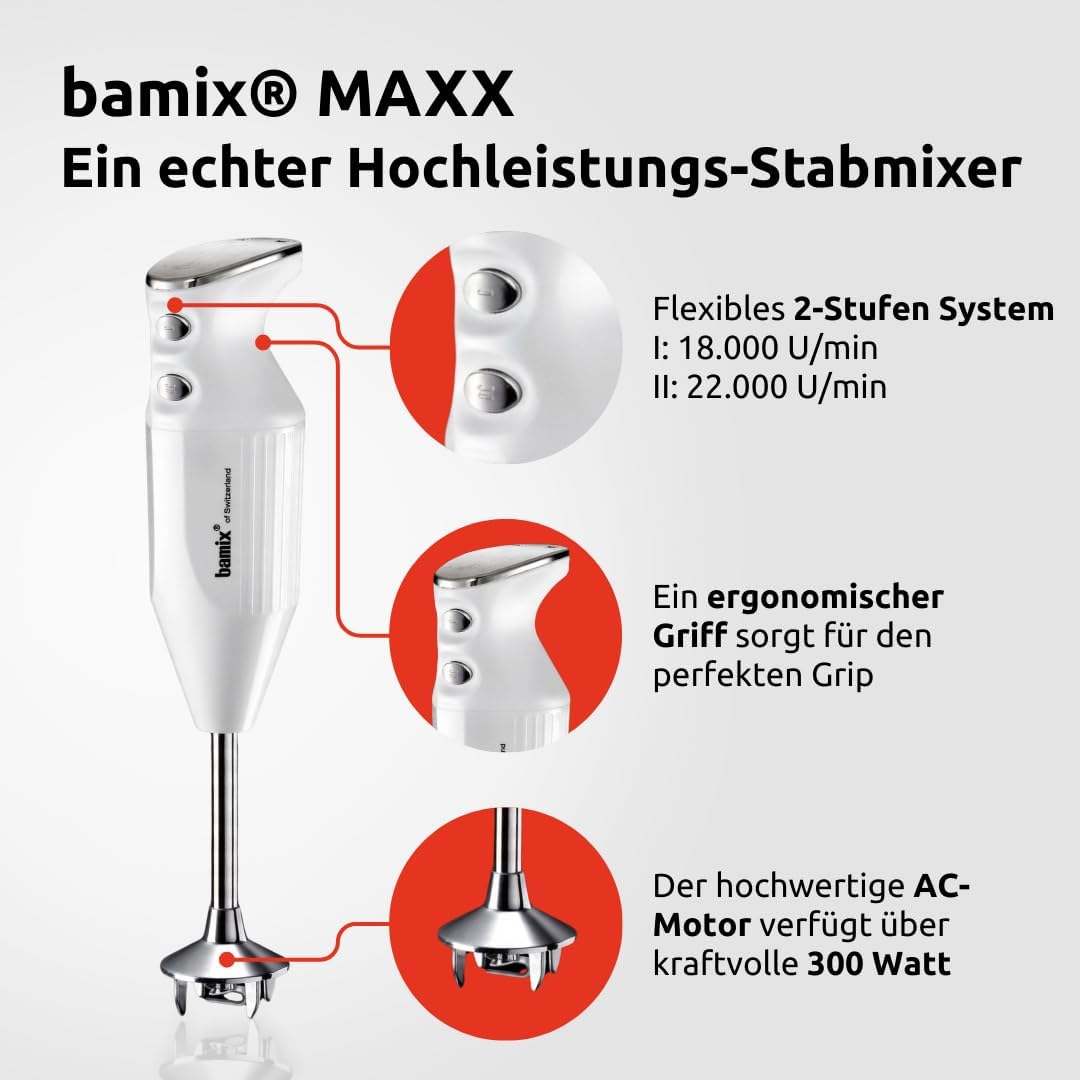 bamix Stabmixer Set M350 MAXX inkl. Multifunktions-, Fleisch-, Gemüsemesser, Quirl, Schlagscheibe au