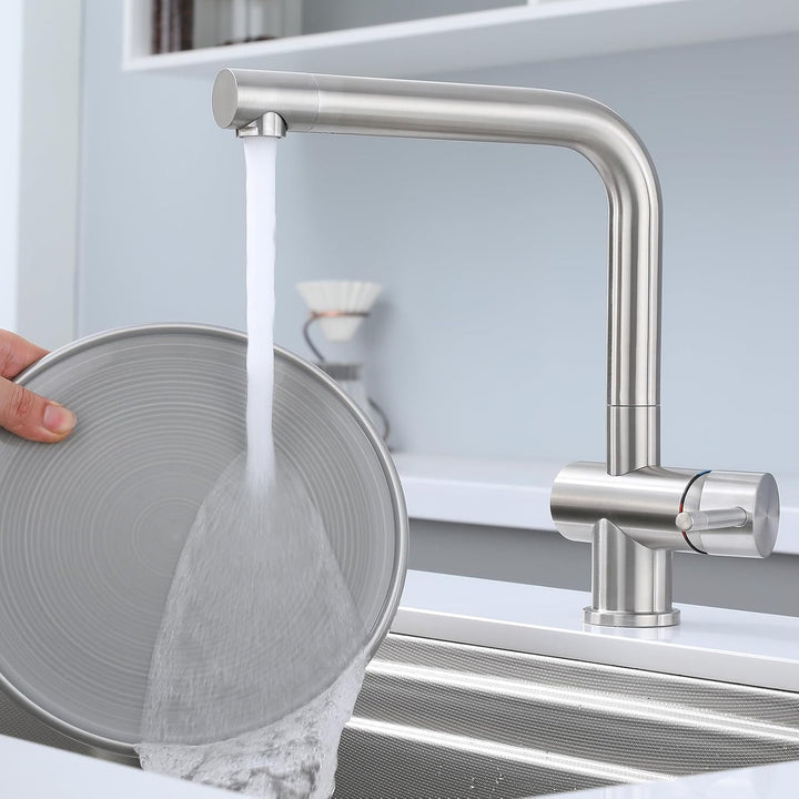 Wasserhahn Küche Edelstahl Küchenarmatur mit L-förmigem 360° Schwenkauslauf einhebelmischer küche, D