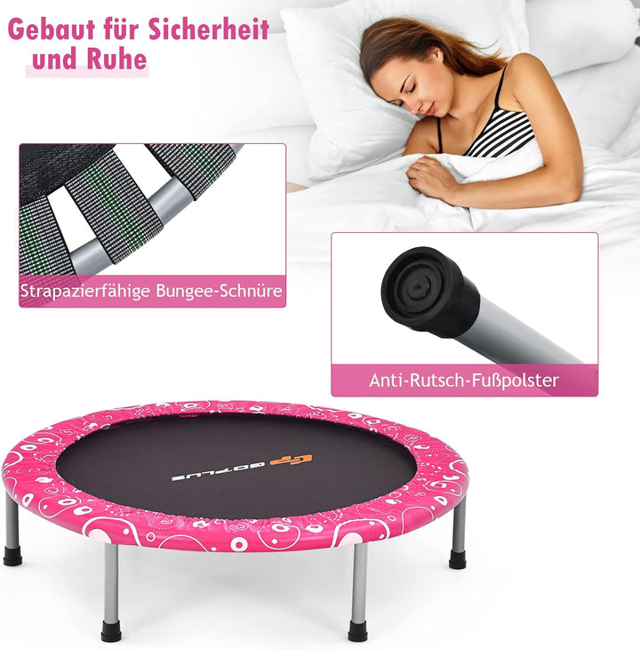 GOPLUS φ92cm Kinder Mini-Trampolin mit Haltegriff, klappbares Gartentrampolin bis 150kg belastbar, K