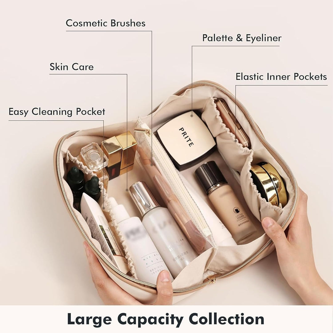 Prite Grosse Kapazität Kosmetiktasche Tragbare Reise Make Up Tasche wasserdichte PU-Leder Schminktas