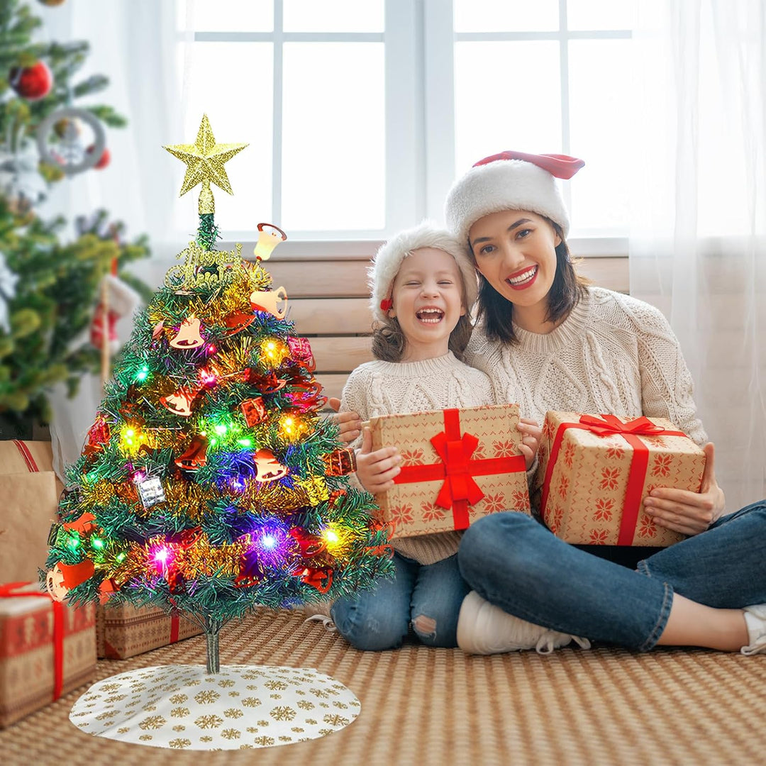 Mini Weihnachtsbaum, 24 "/60cm Tischplatte künstlicher Weihnachtsbaum mit Ornamenten & LED-String-Li