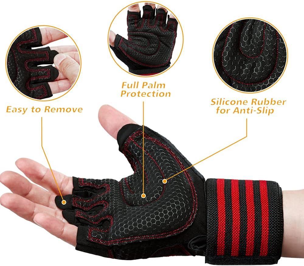 Fitness Handschuhe, Trainingshandschuhe mit Handgelenk Unterstützung für Damen und Herren, rutschfes