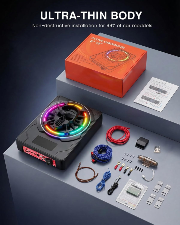 Aktiver Subwoofer für Auto, unter den Sitzen montierbar, maximale Leistung 1200W, 10 Zoll, integrier