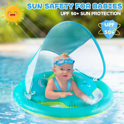 Thedttoy Schwimmring Baby mit Dual Airbag und UPF50+ Sonnendach, Baby Schwimmreifen Verstellbarer Au