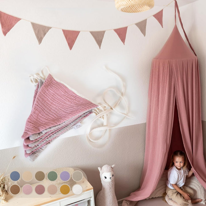 lilimaus Wimpelkette Stoff [Rosa & Beige] - Wimpelkette Kinderzimmer - 100% Baumwolle Handmade Girla