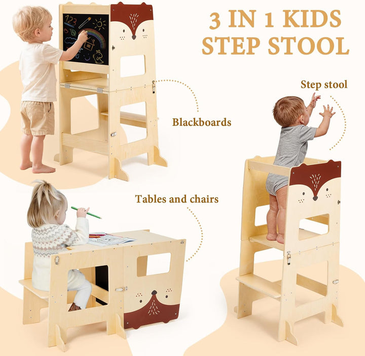 labebe Lernturm ab 1 Jahr（92 * 38.5 * 42cm）， klappbar Montessori Learning Tower，3 in 1 Montessori Le